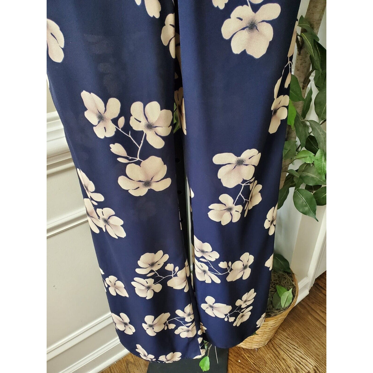 Sienna Sky Women Blue Floral Polyester Sleeveless Halter Neck Casual Jumpsuit S