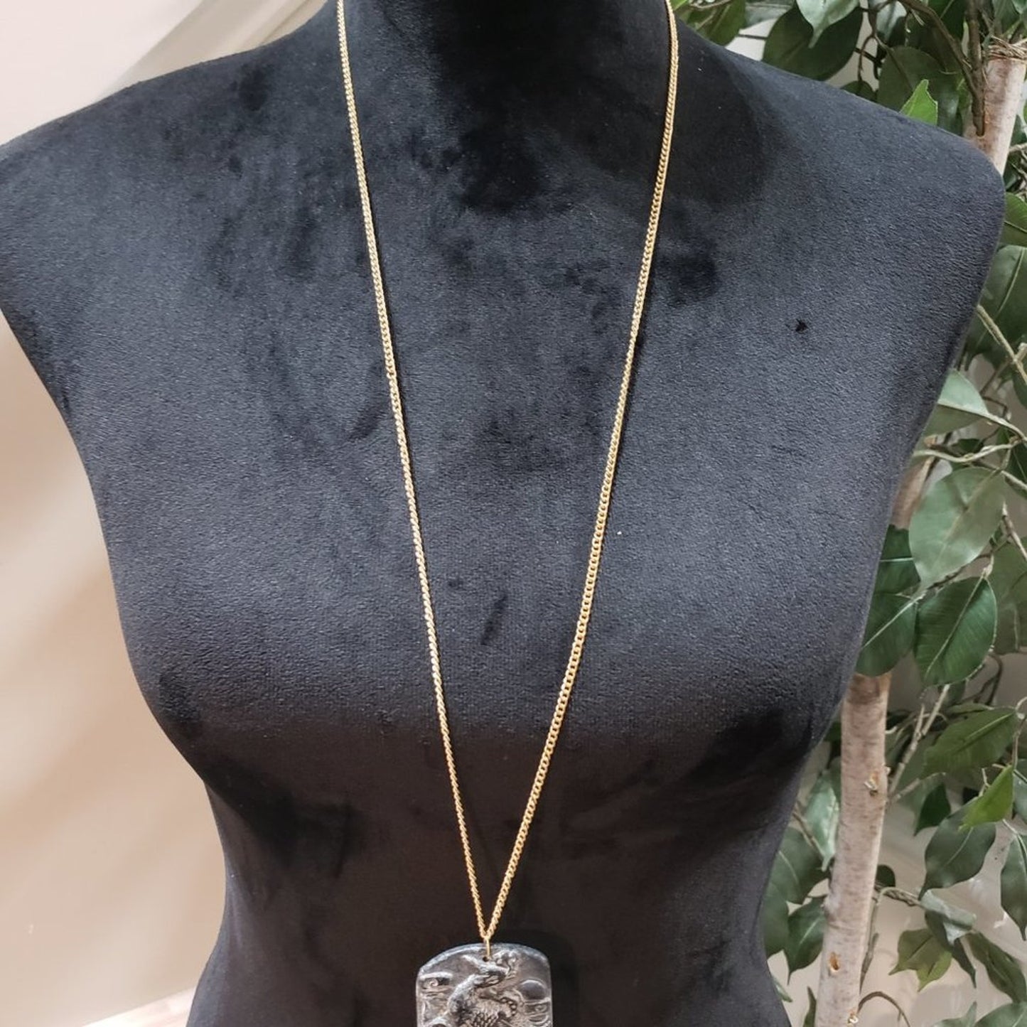 Charcoal Opsidium Phoenix Heavy Pewter Charm Pendant Gold Necklace