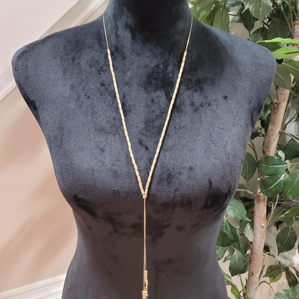 Bohemian Long Gold Finish Square Shape Design Pendant Necklace