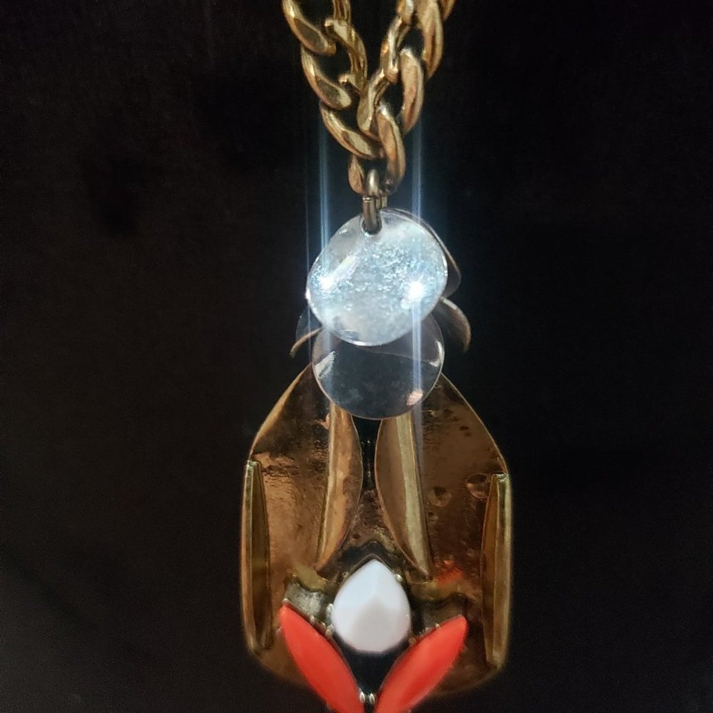 Womens Glass Faux Pearl Beaded Gold Tone Long Chain Charm Pendant Necklace