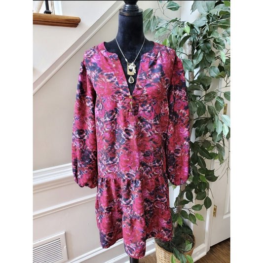 Time And Tru Women Multicolor Polyester V-Neck Long Sleeve Casual Top Blouse 22