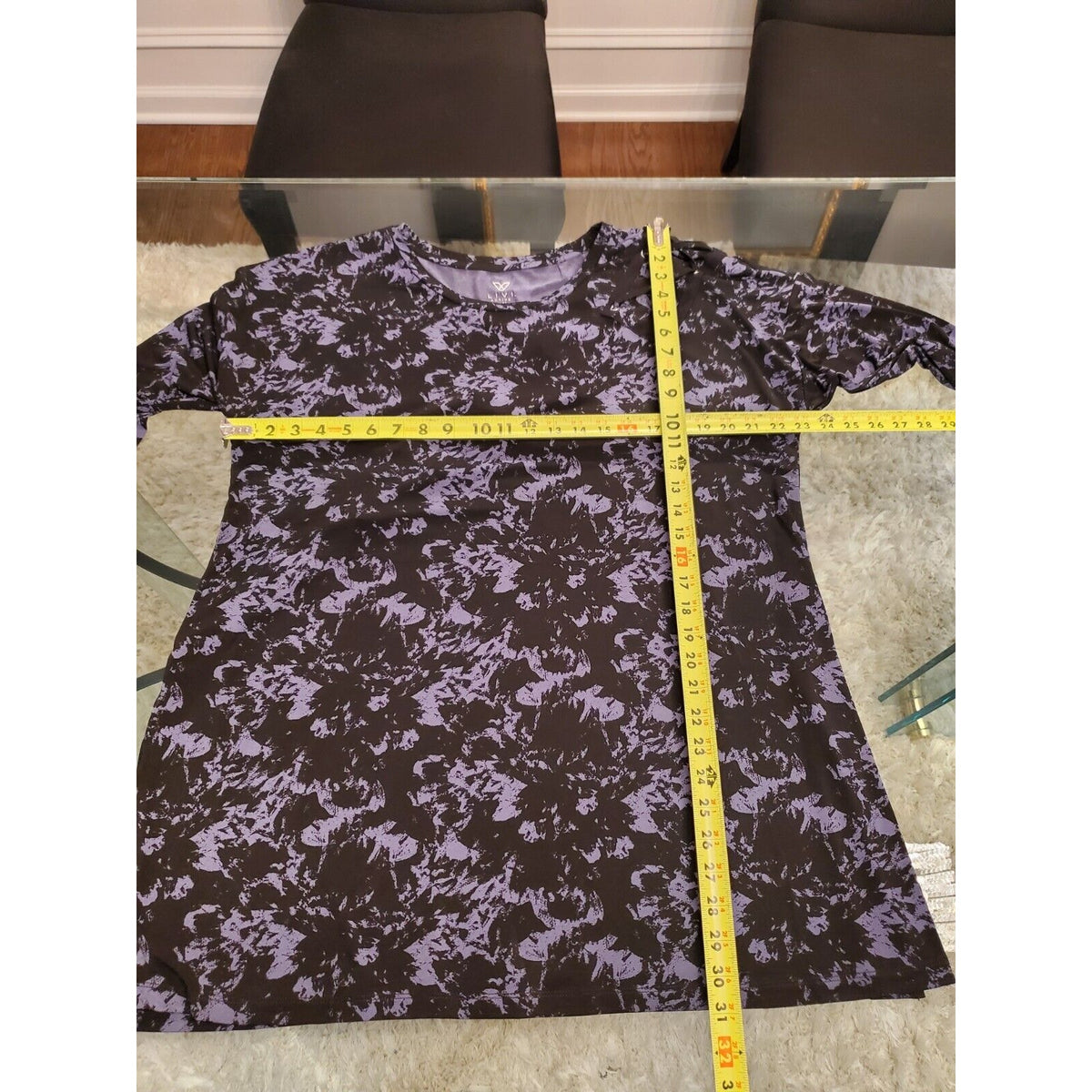 Livi Women Black & Purple Long Sleeve Top Blouse Asymmetrical Back Tie 14/16