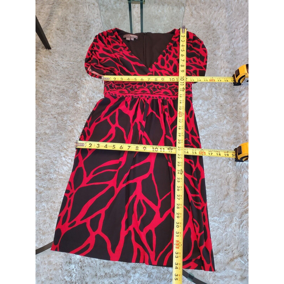 Muse Women's Black & Red Polyester Round Neck Short Sleeve Knee Length Dress 2