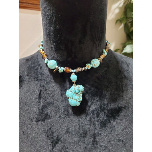 Women's Turquoise Stones Choker Stylish Fashion Drop Necklace