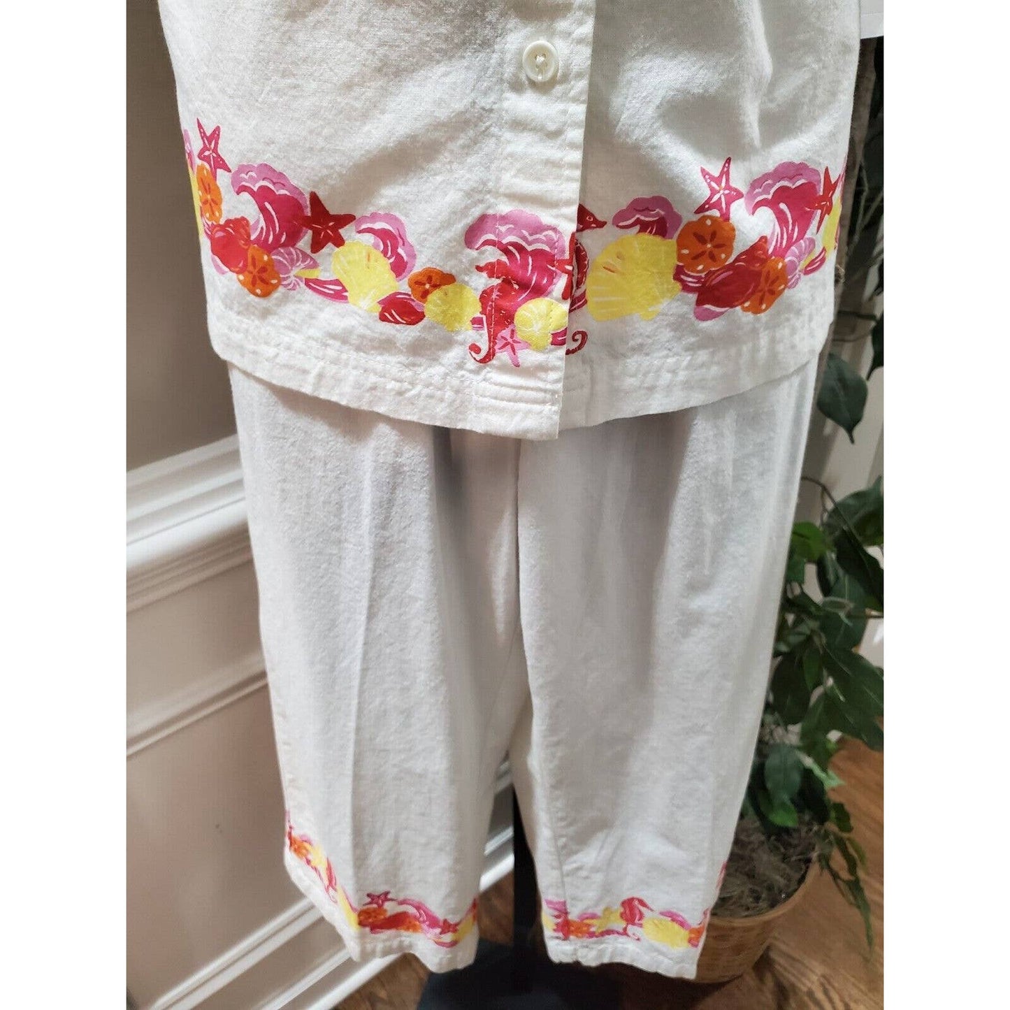 Cappagallo Women White Cotton Short Sleeve Shirt (M) & Trouser (S) 2 Piece Suit