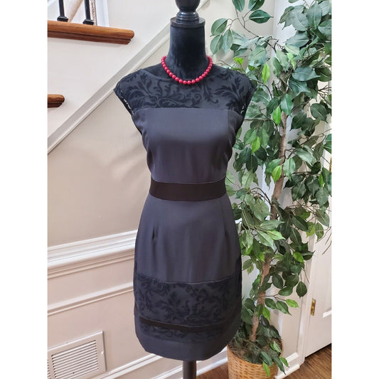 Sandra Darren Women's Black Polyester Boat Neck Sleeveless Knee Length Dress 12