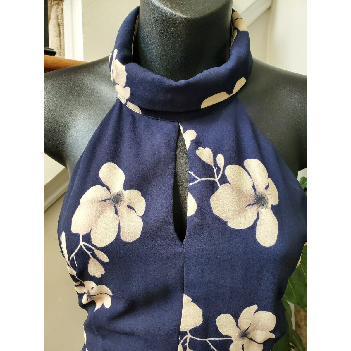 Sienna Sky Women Blue Floral Polyester Sleeveless Halter Neck Casual Jumpsuit S