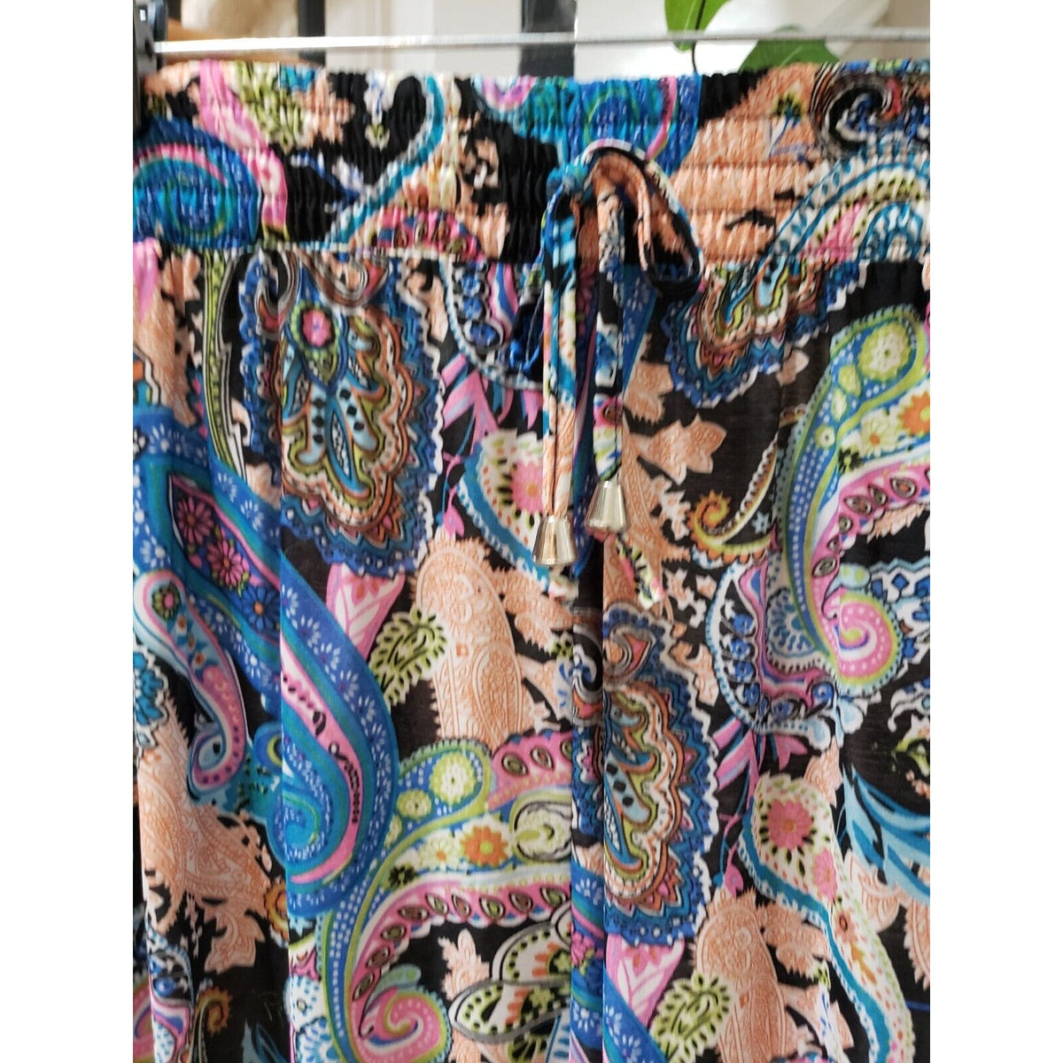 Womens Multi Paisley Pockets Elastic Waist Drawstring Casual Jogger Pants Small