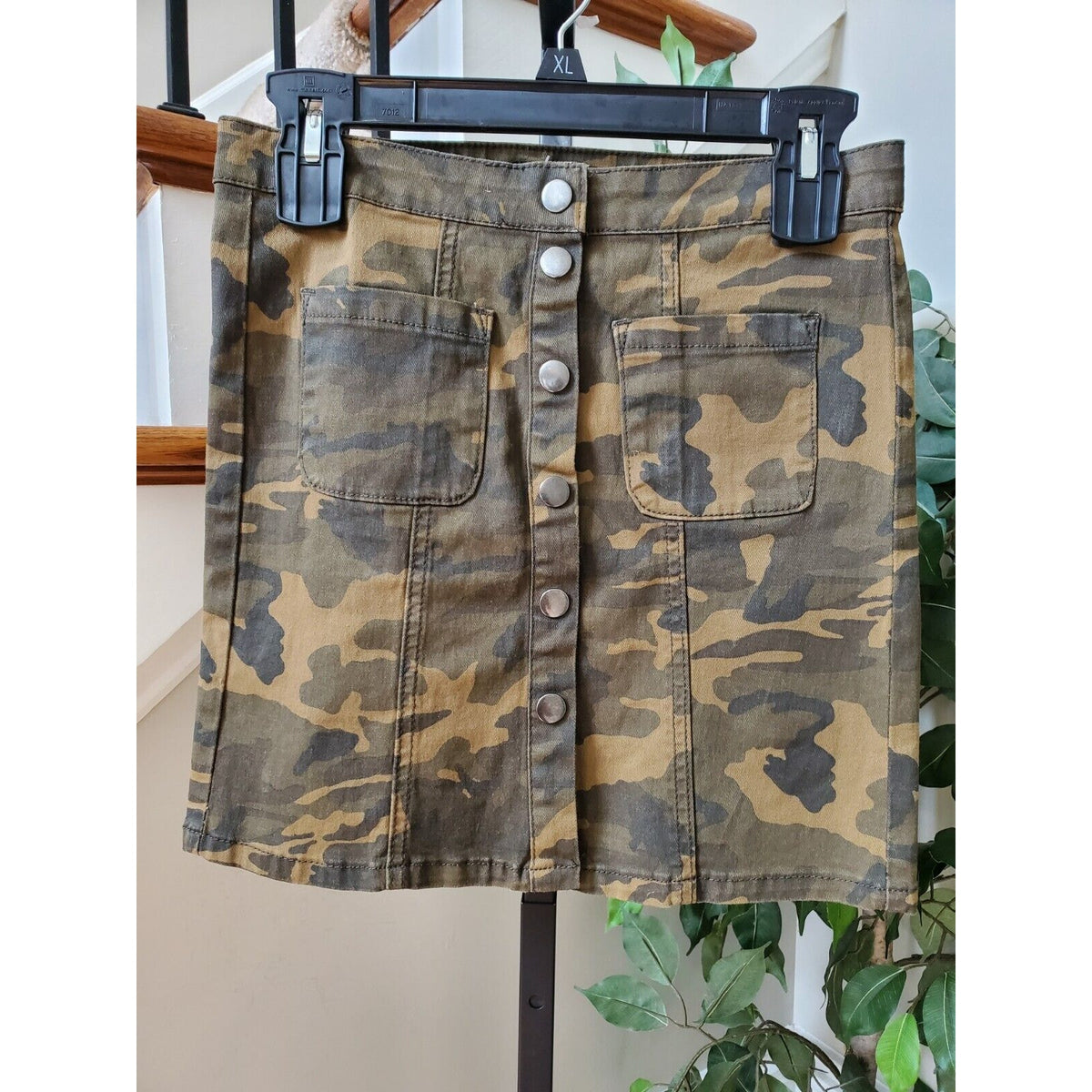 American Bazi Women's Camouflage Cotton Button Front Straight Mini Skirt Small