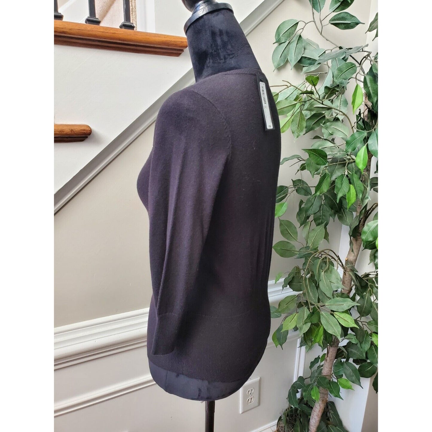 Worthington Black Embellished 3/4 Sleeve Sweater Size PS
