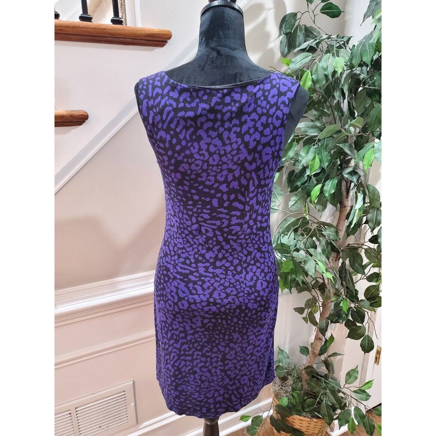 Ann Taylor Loft Women Purple Rayon Round Neck Sleeveless Knee Length Dress Small