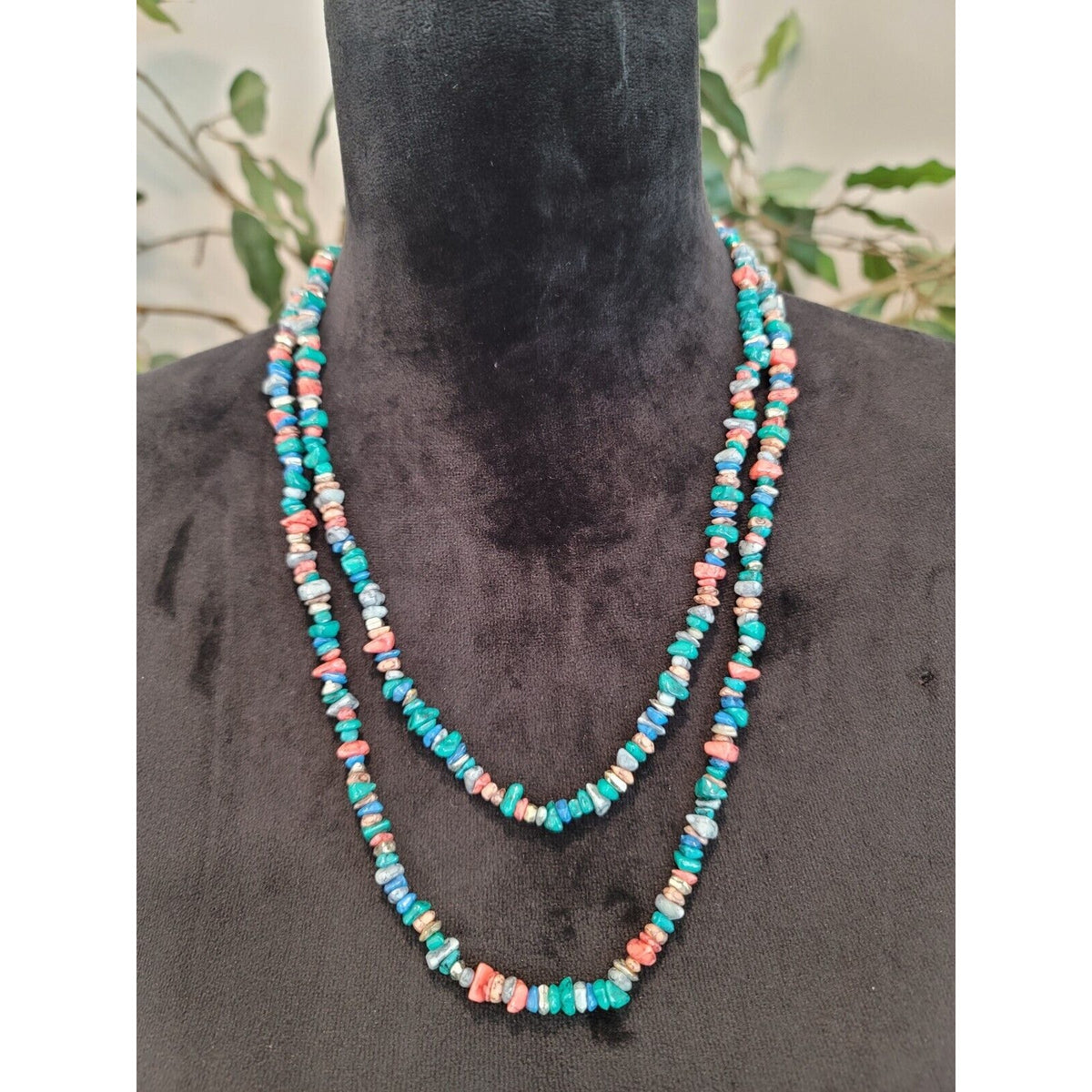 Womens Fashion Double Strand Multicolor Gemstone Necklace Beads Jewelry