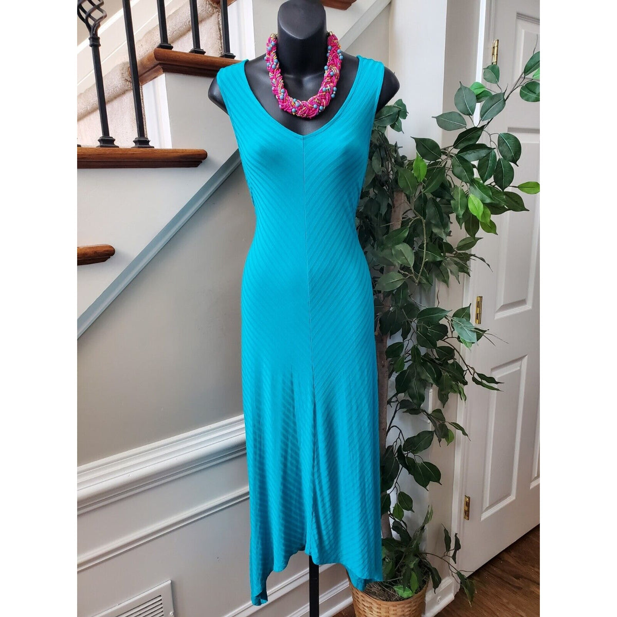 Apt. 9 Women's Blue Rayon V-Neck Sleeveless Casual Long Maxi Dress Size Large