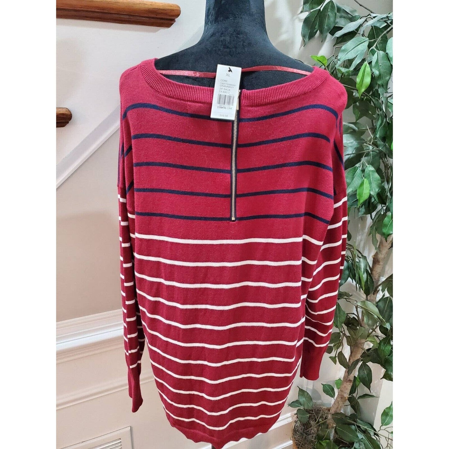 Crown & Ivy Women's Red Cotton Round Neck Long Sleeve Pullover Sweater Size XL