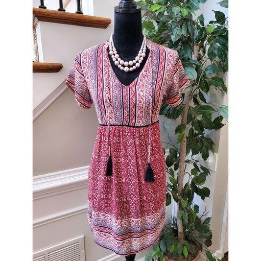 Knox Rose Multicolor Peasant Boho Short Sleeve V Neck Knee Length Dress Size XS