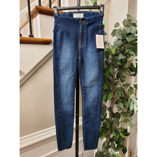 Free People Feel Like Sunshine Blue Denim Cotton Dark Wash Jeans Pant Size 24