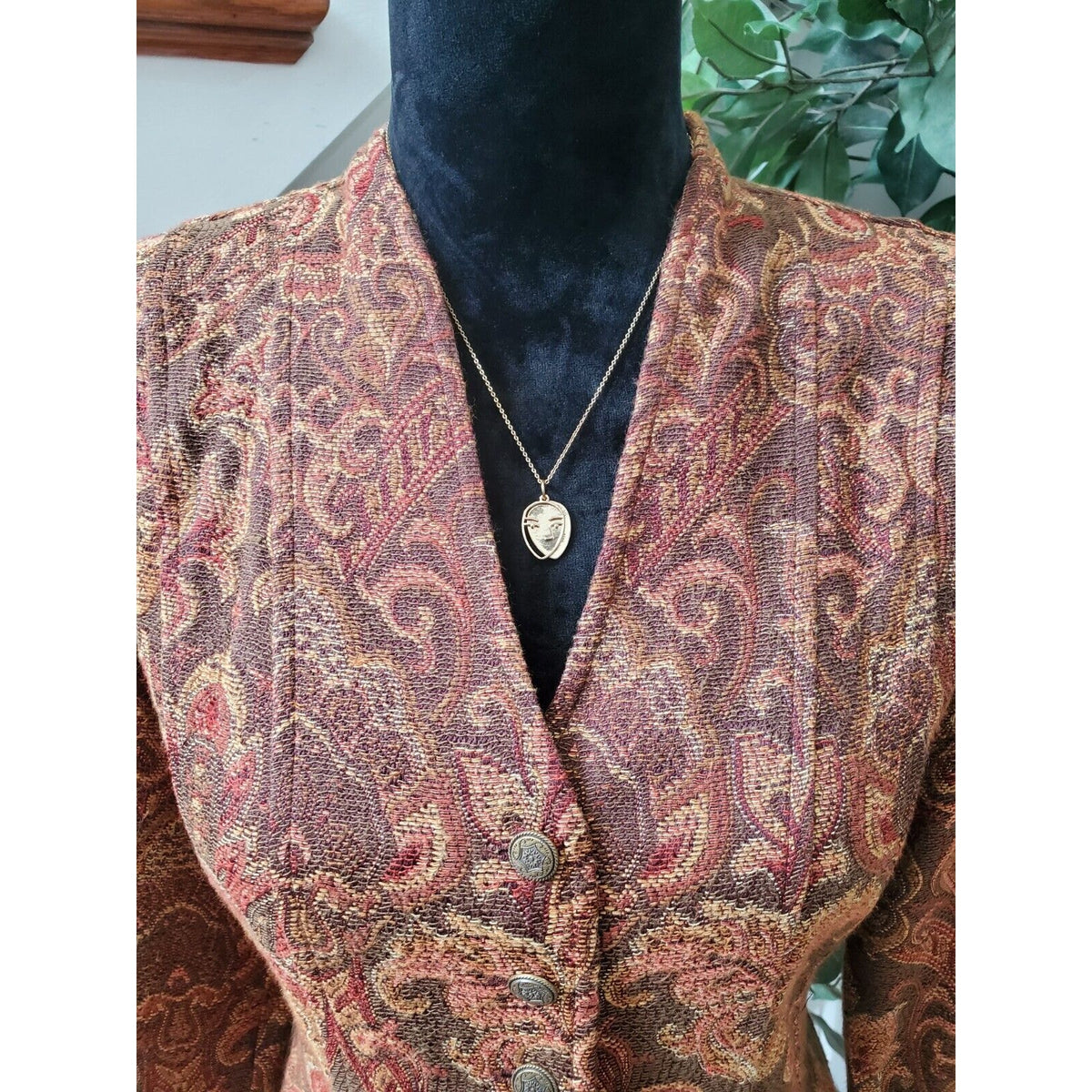 Sag Harbor Womens Brown Paisley Tapestry Button Front Jacket Blazer Size 10P