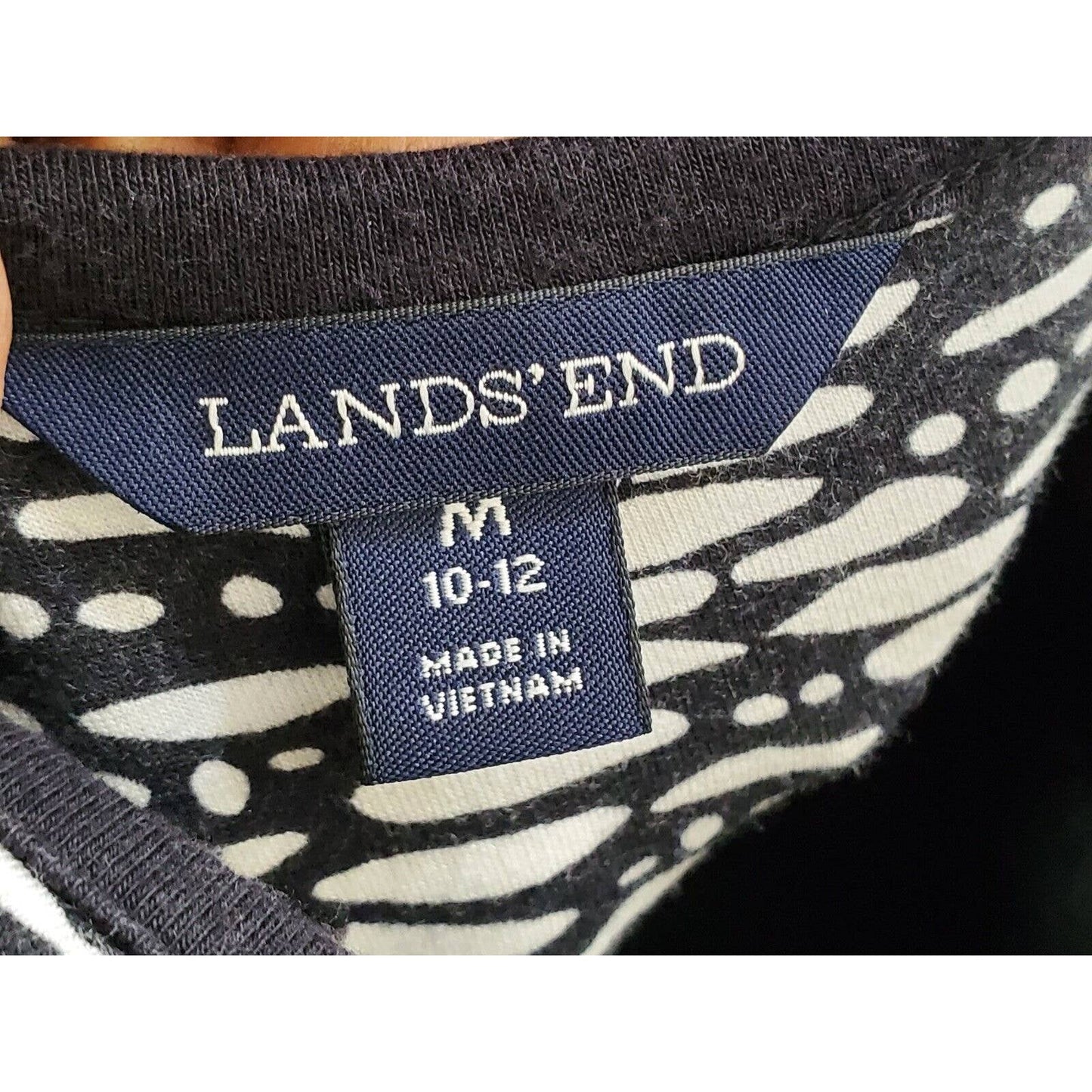 Lands' End Women's Black & White Wool Round Neck Sleeveless Long Maxi Dress M