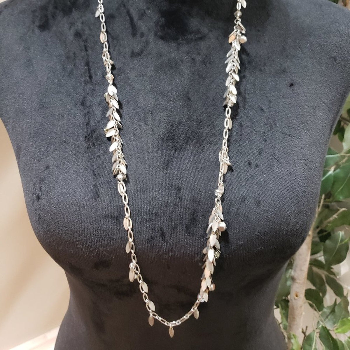 Loft Beaded and Silver Leaf Charms Womens Teardrop Necklace with Lobster Clasp