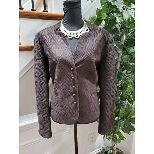 Talbots Women Brown Acrylic & Wool Long Sleeve Button Formal Slim Fit Blazer 16