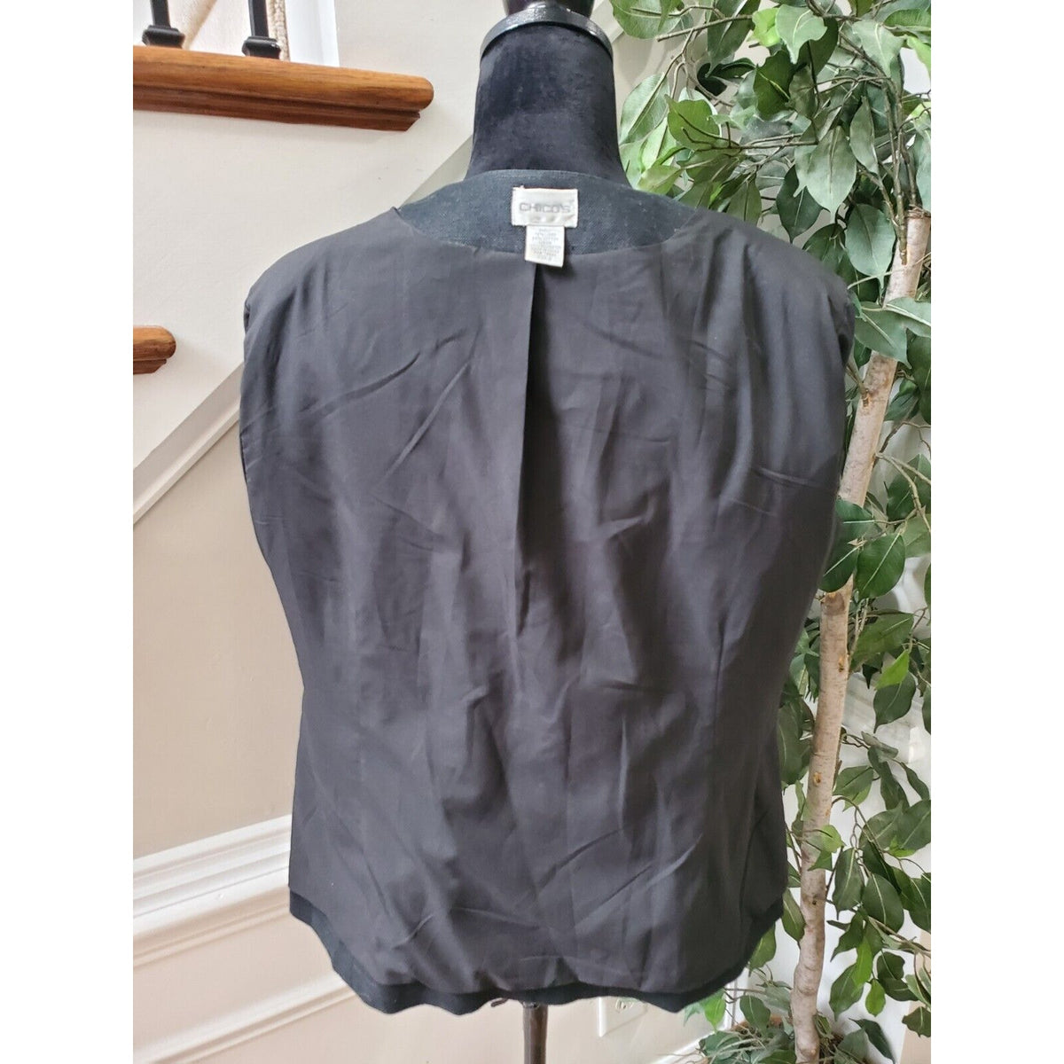 Chico's Women's Black Linen Long Sleeve Casual Hook & Eye Jacket Blazer Size 2 L