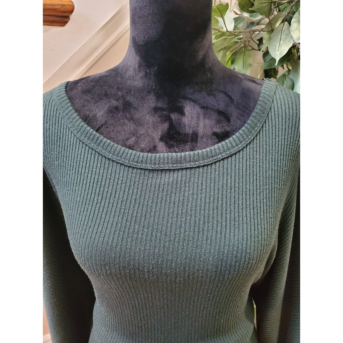 Revamped Women's Green Polyester Round Neck Long Sleeve Knee Length Dress Medium
