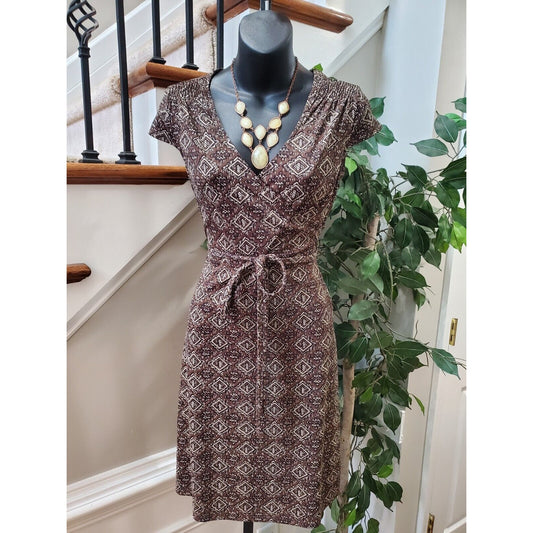 Loft Womens Brown 100% Polyester V-Neck Short Sleeve Casual Knee Length Dress 2P