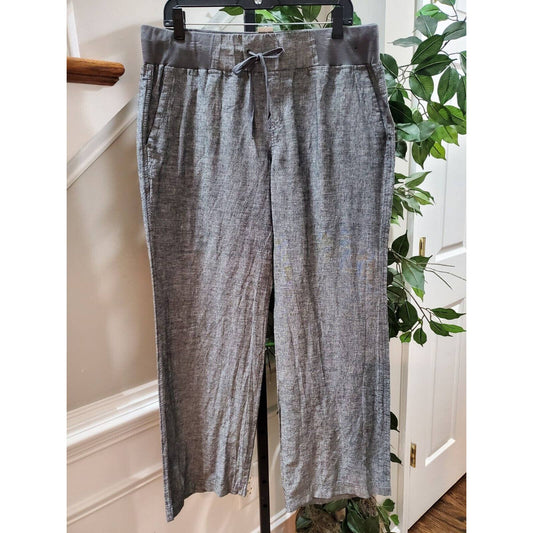New York & Co. Women's Gray Linen Mid Rise Pull On Straight Legs Trouser Pant L