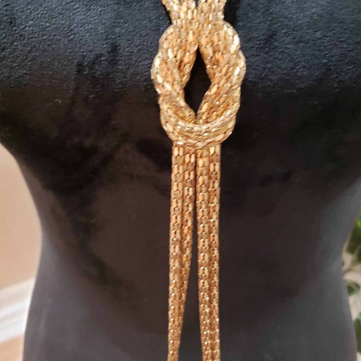 Womens Fashion Snake Chain Gold Tone Two Strand Knot Lariat Long Collar Necklace