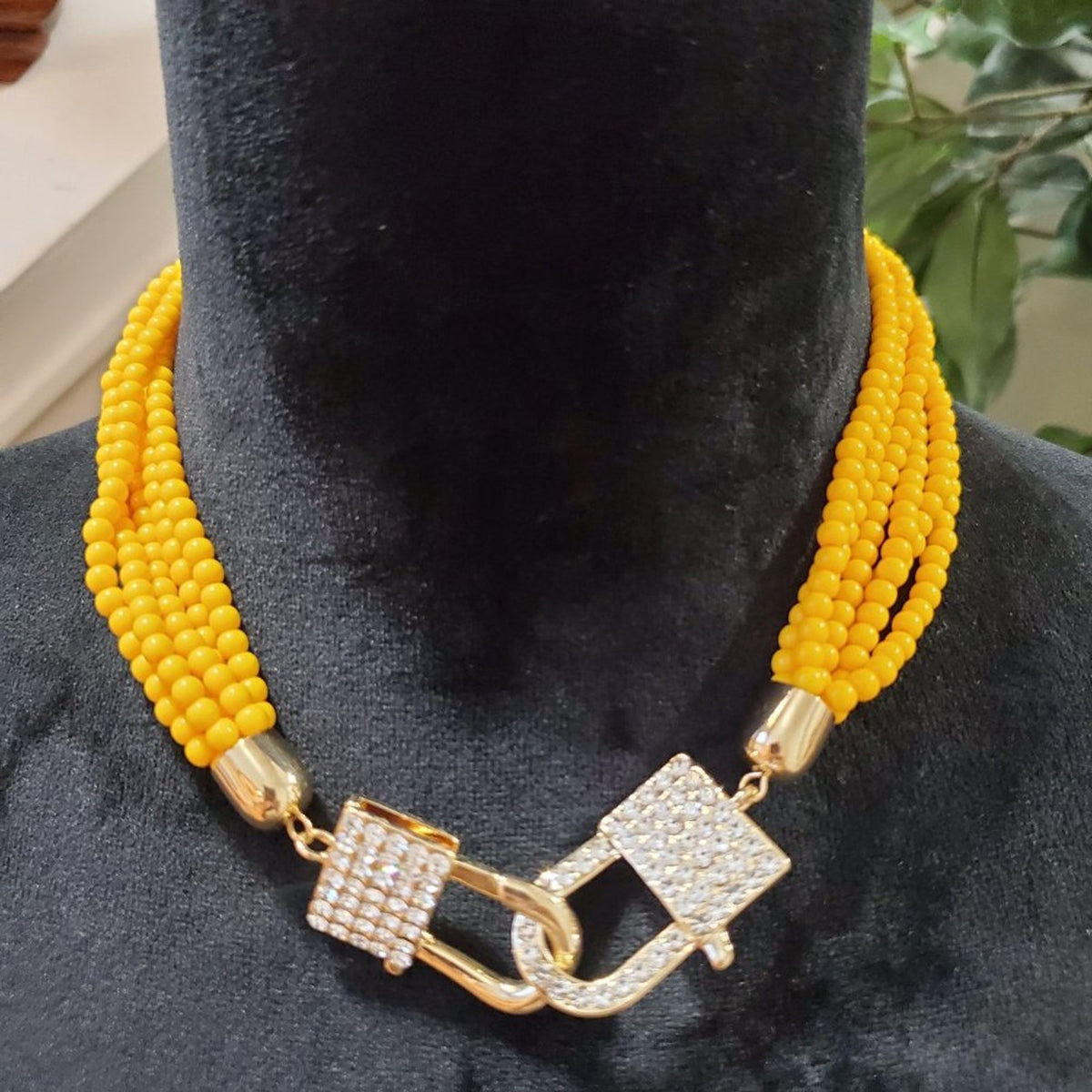 Nickel Free Women's Yellow Multilayer Round Beaded Fashion Jewelry Necklace