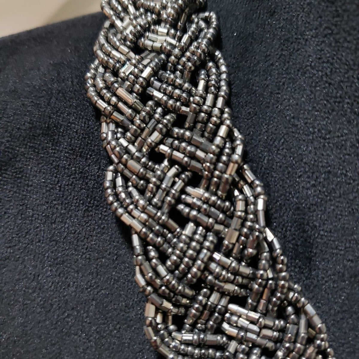 Women's Fashion Multi-Layer Silver Tone Chini Beads Braided Collar Necklace