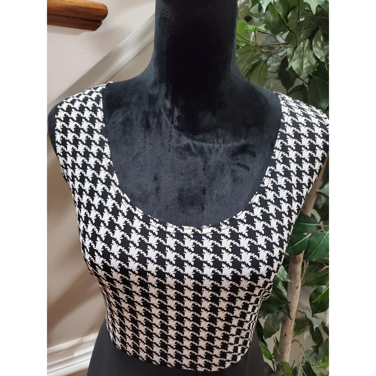 K Studio Black White Houndstooth Top Round Neck Sleeveless Knee Length Dress 12