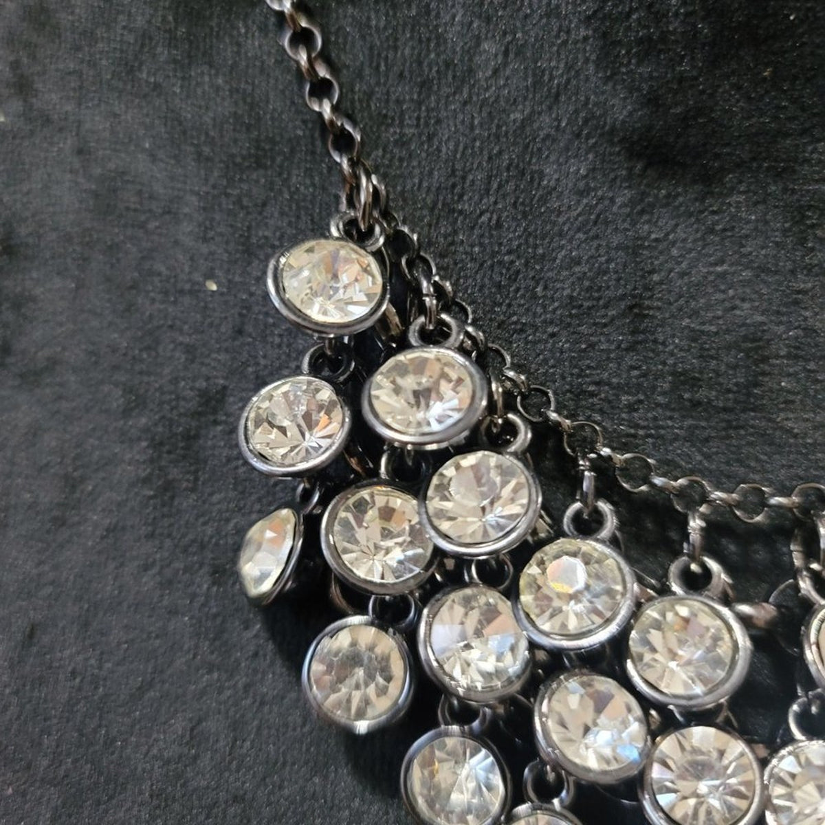 Women's Silver Tone Crystal Rhinestone Statement Stylish Multistrand Necklace