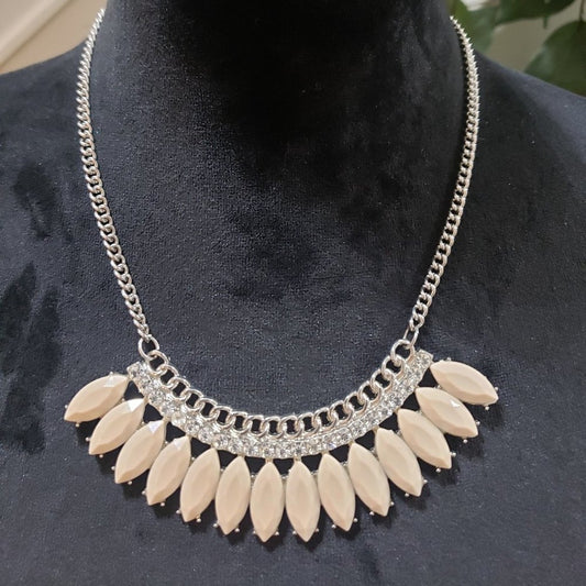 Women's Cream Rhinestone Statement Bib Lobster Clasp Necklace