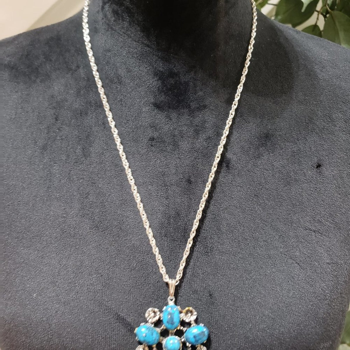 Womens Fashion Blue Turquoise Stone Teardrop Pendant Necklace with Lobster Clasp