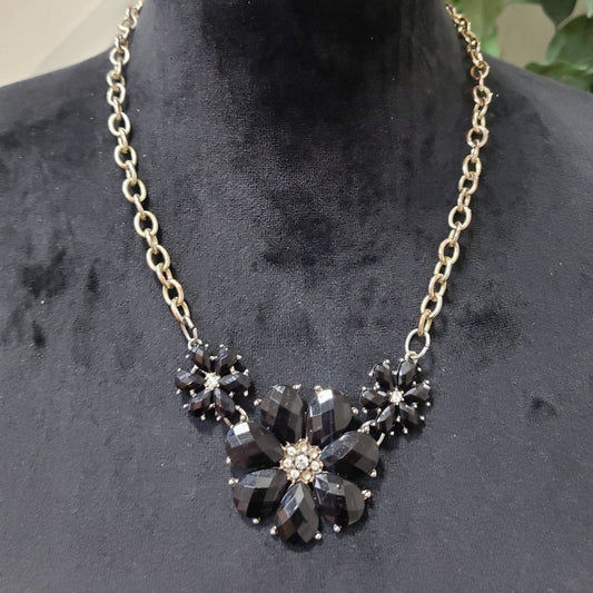 Charter Club Women's Black Beaded Flower Gold Chain Adjustable Chain Necklace