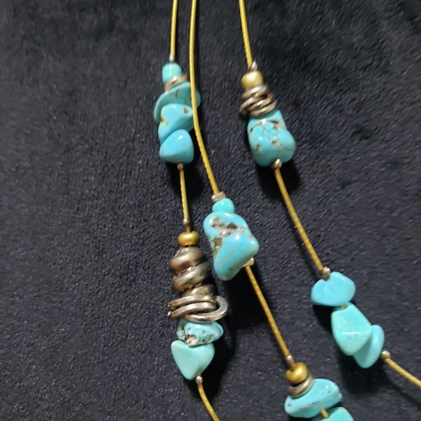 Women Triple Layer Beaded Blue Turquoise Stone Charm Necklace with Lobster Clasp