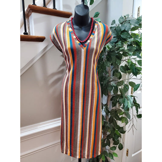 Zara Trafaluc Women's Multicolor Polyester V-Neck Coverup Knee Length Dress S