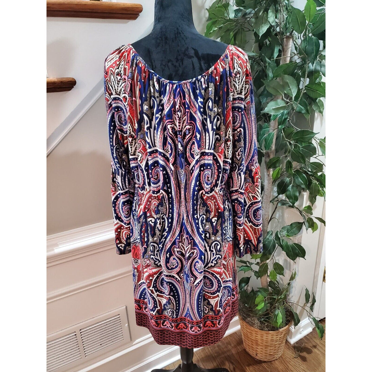 INC Women Multicolor Polyester Scoop Neck Long Sleeve Knee Length Dress Size PXL