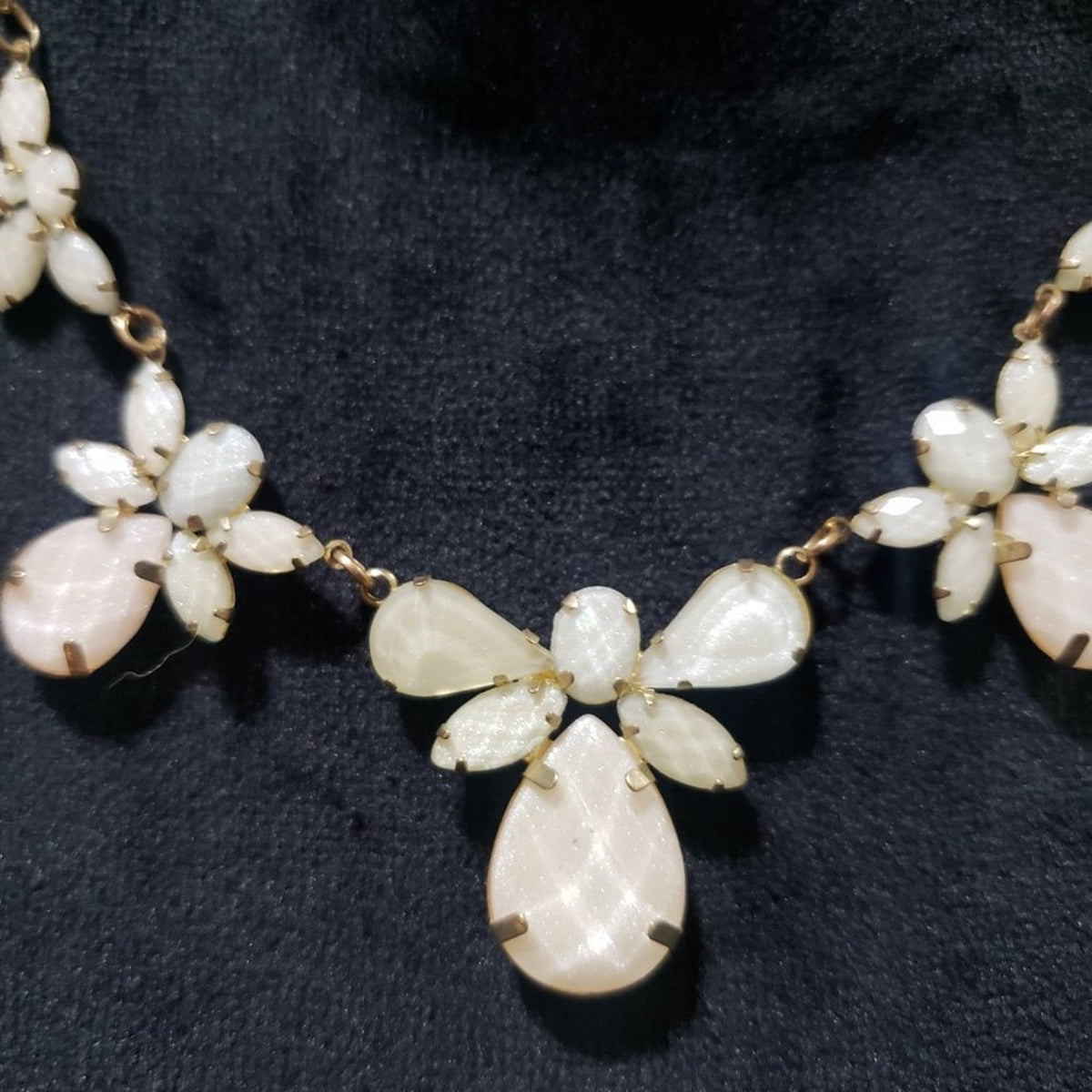 Claire's Womens White Floral Beaded Fashion Statement  Necklace