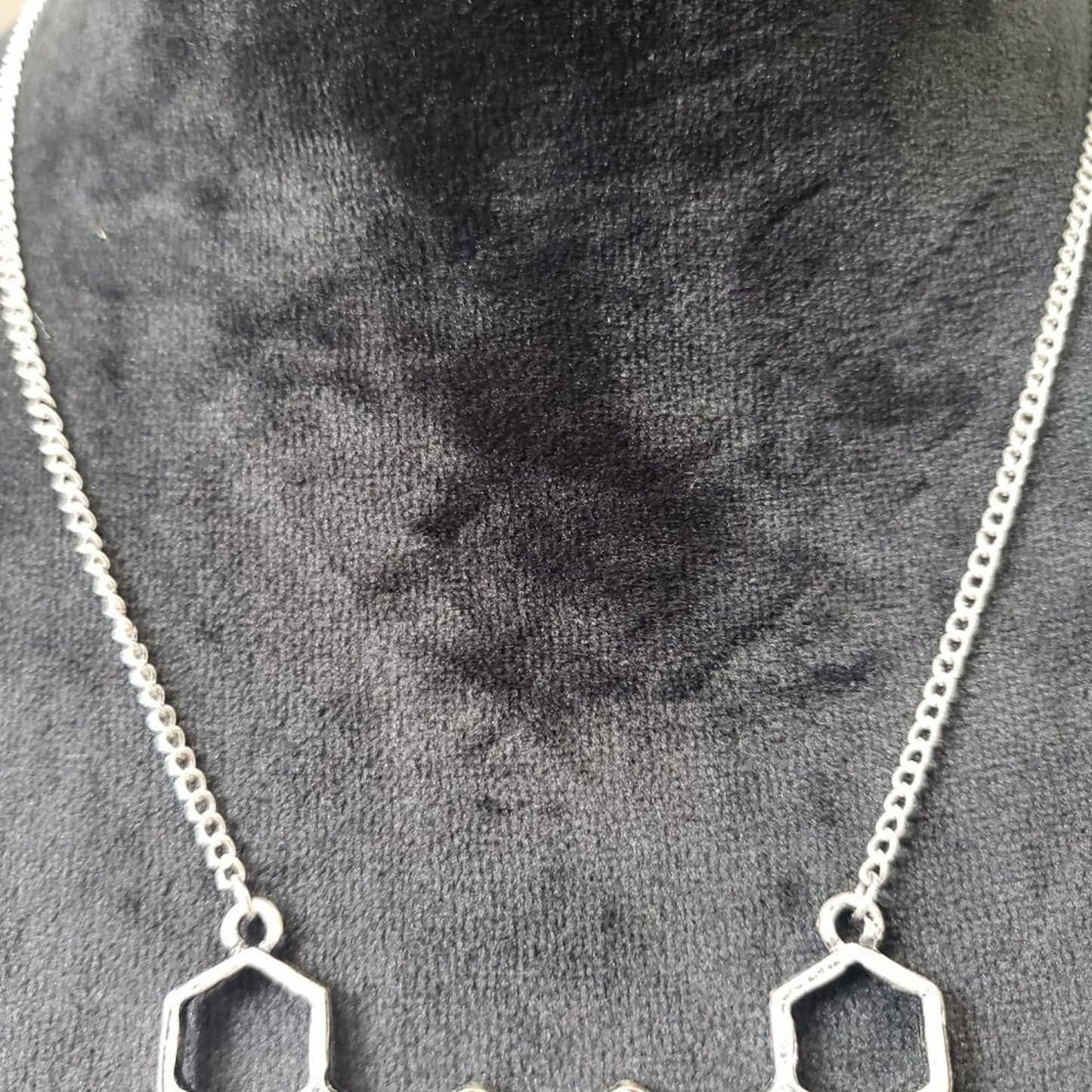 Womens Antiqued Silver Tone Hexagonal Brass Bee Bib Necklace with Lobster Clasp