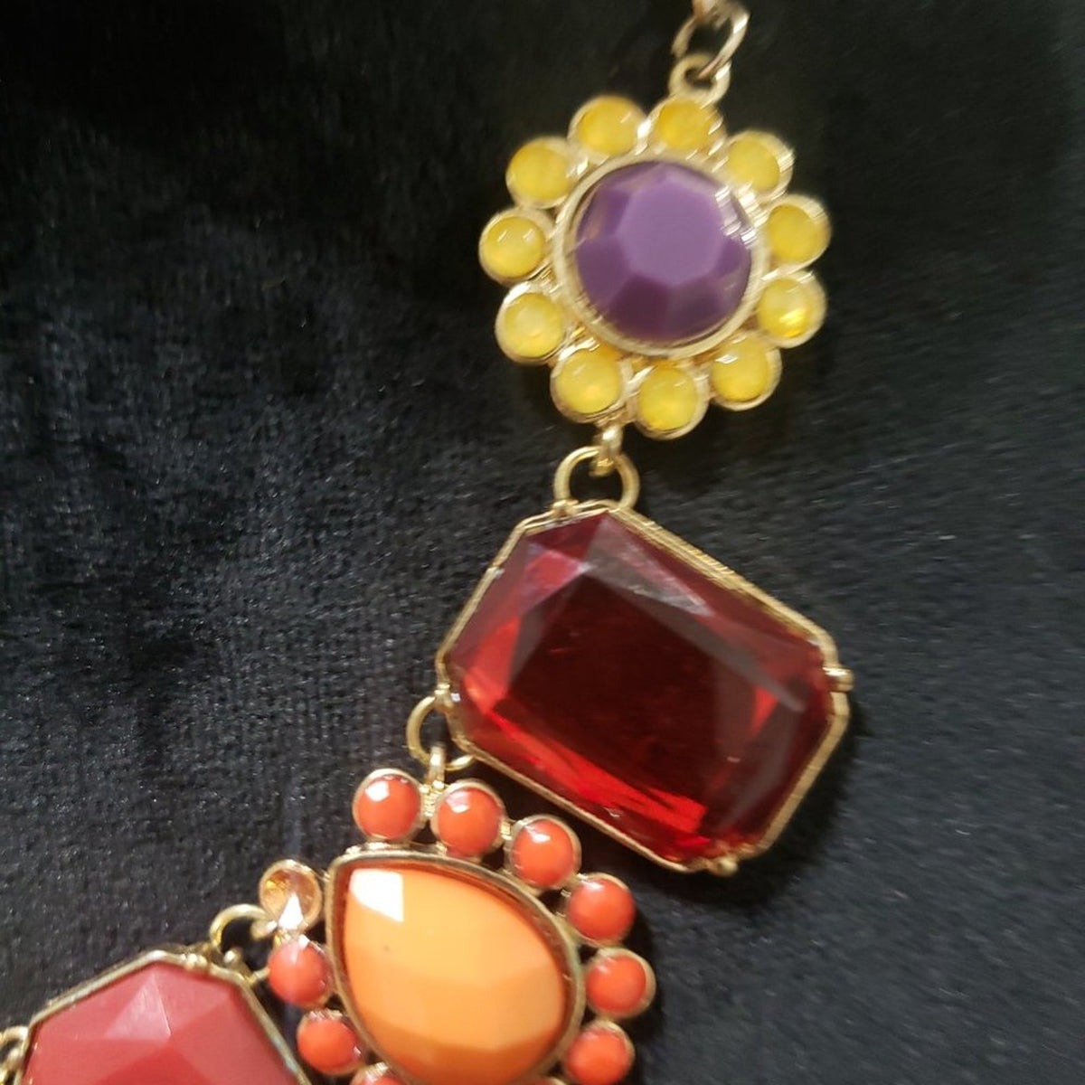 Womens Gold Tone Fashion Multicolor Faceted Rhinestone Floral Statement Necklace