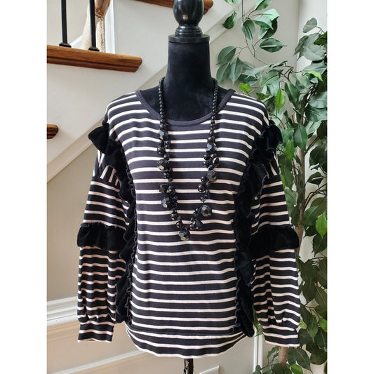 Crown & Ivy Women's Black Cotton Round Neck Long Sleeve Casual Top Shirt Size PL