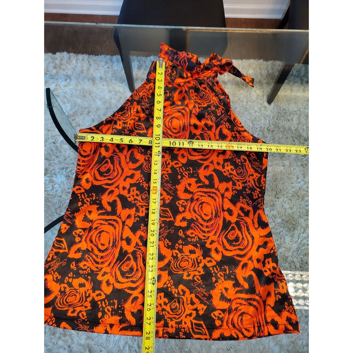 Soutlpole Collection Women's Black Floral Halter Neck Sleeveless Top Blouse XL