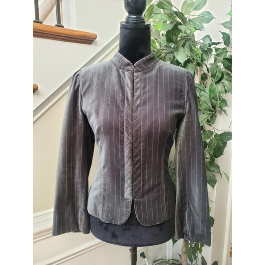 Loft Ann Taylor Gray Striped Mock Neck Velvet Long Sleeve Blazer Jacket Size 6
