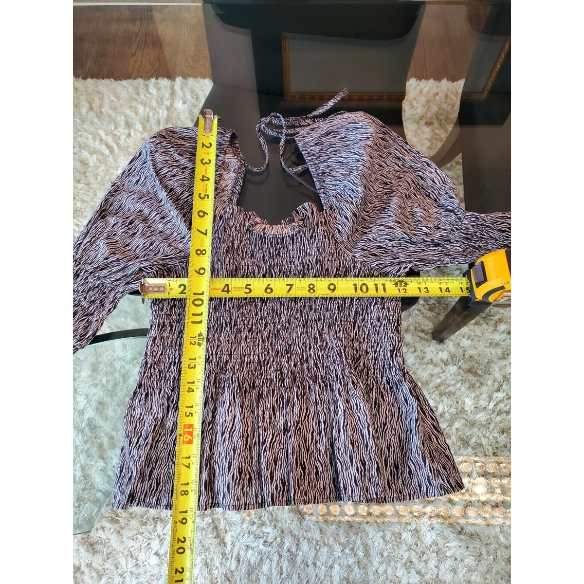 Top Shop Women Gray 100% Cotton Square Neck Long Sleeve Casual Top Blouse Size 4