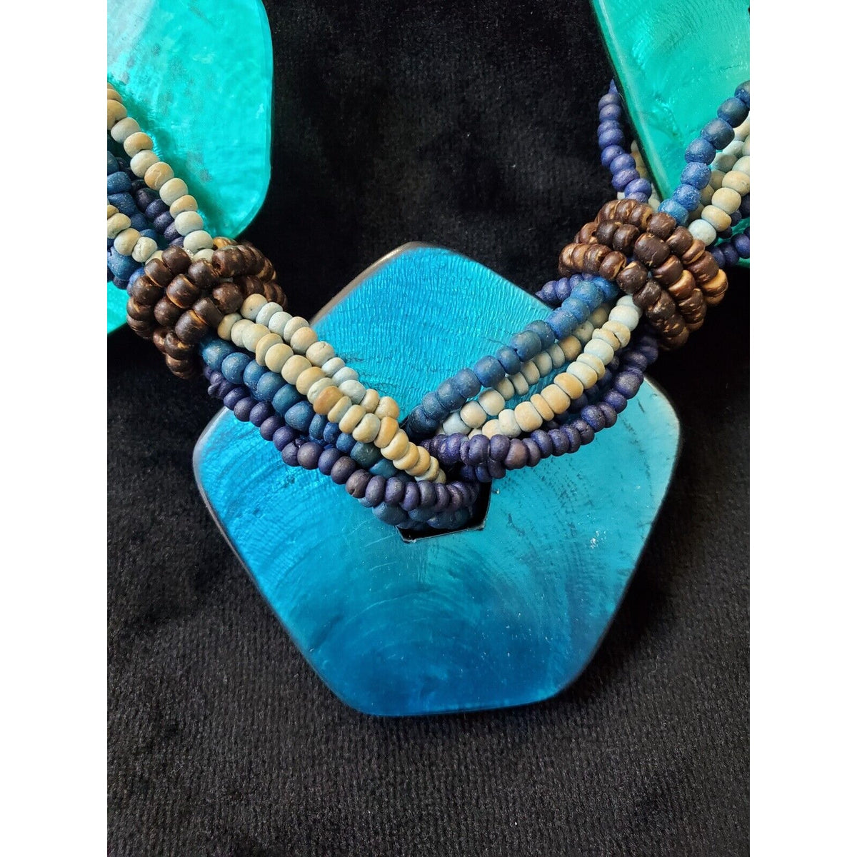 Wood and Seed Beads with Resin Necklace by Kathy Gelfand