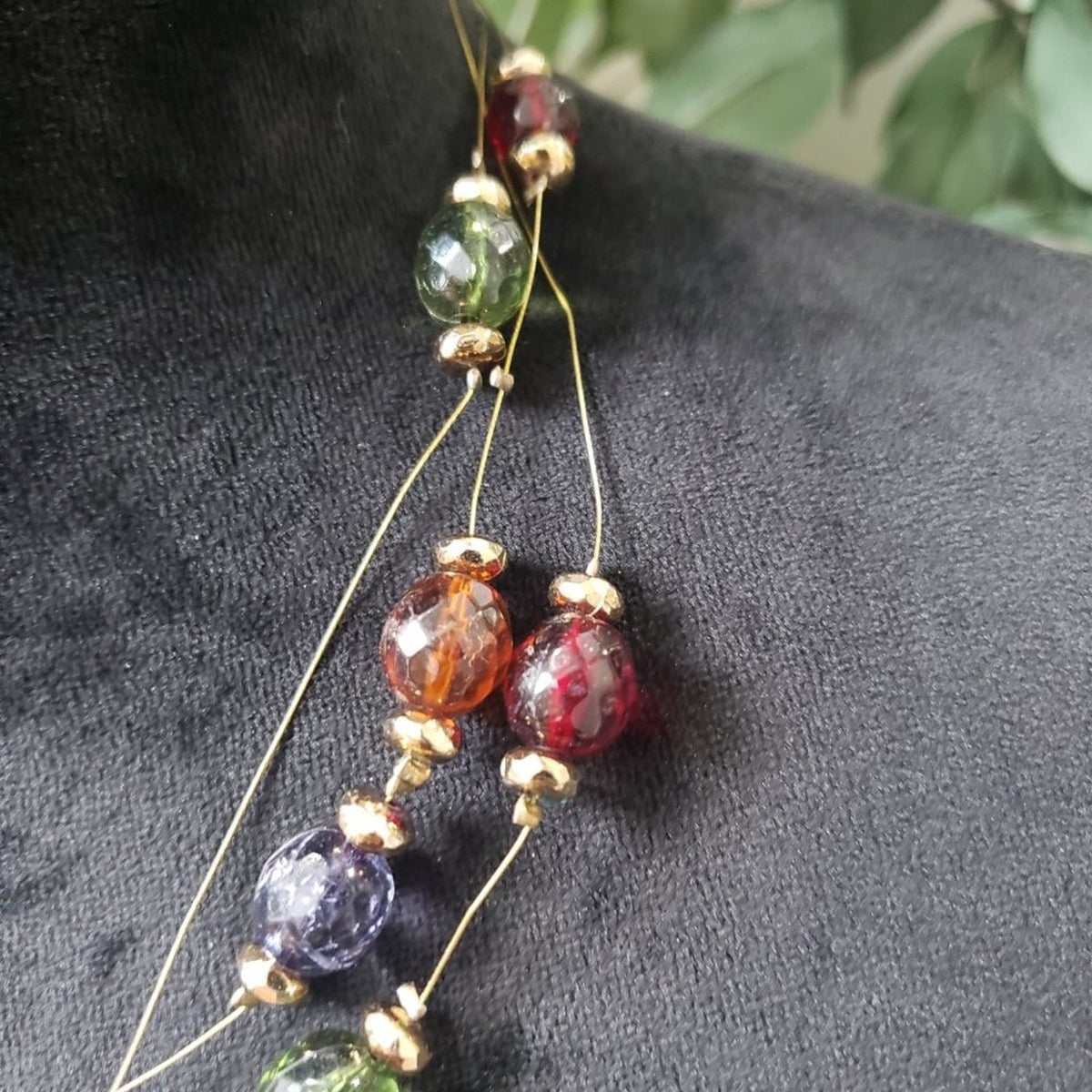 Womens Multicolor Crystals Gold Tone Beads Festoon Necklace with Lobster Clasp