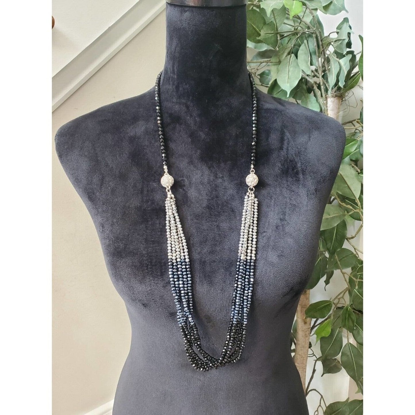 Women's Silver Multicolored Multilayer Crystal Beaded Fashion Jewelry Necklace