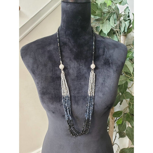 Women's Silver Multicolored Multilayer Crystal Beaded Fashion Jewelry Necklace